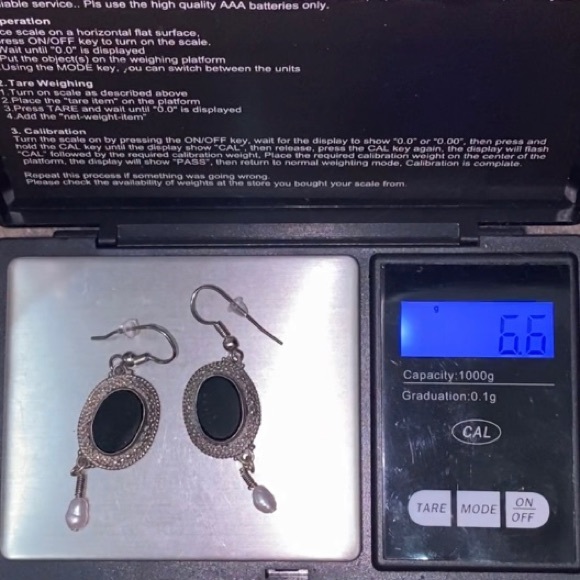 Sterling Silver 925 Made in Israel Black Onyx Dangling Rice Pearl Drop Earrings - Picture 8 of 11